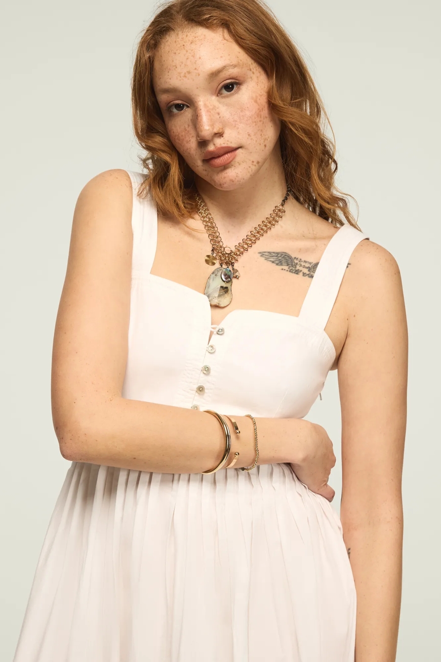 POPLIN PINTUCK MAXI DRESS — BRIGHT WHITE — image 2