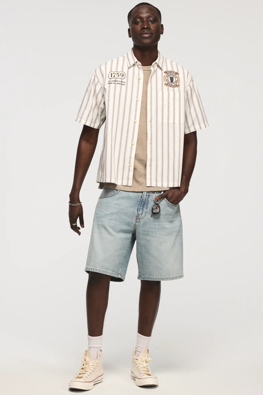 GUINNESS STRIPED SHORT SLEEVE BUTTON DOWN SHIRT — CREAM STRIPE — image 5