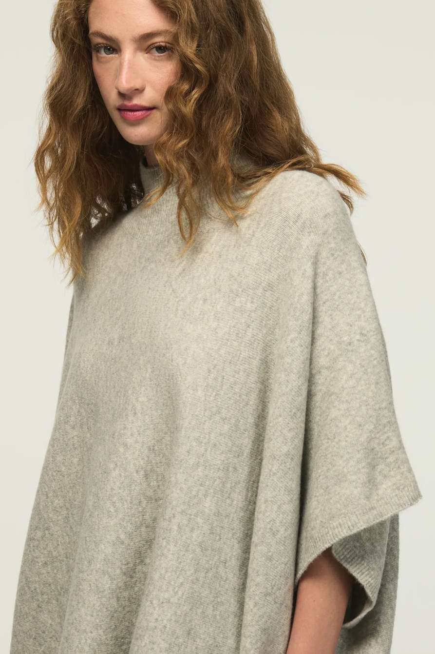 MOCK NECK PONCHO SWEATER — LIGHT HEATHER GRAY — image 2