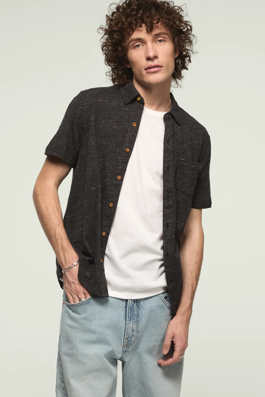 LINEN KNIT BUTTON UP SHIRT — #001 BLACK — image 2