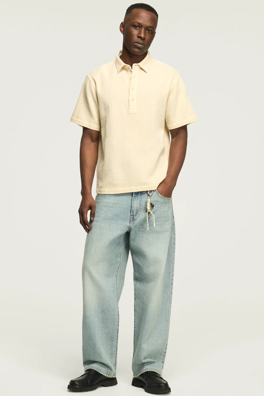 SHORT SLEEVE DOUBLE CLOTH POPOVER SHIRT — Angora — image 5