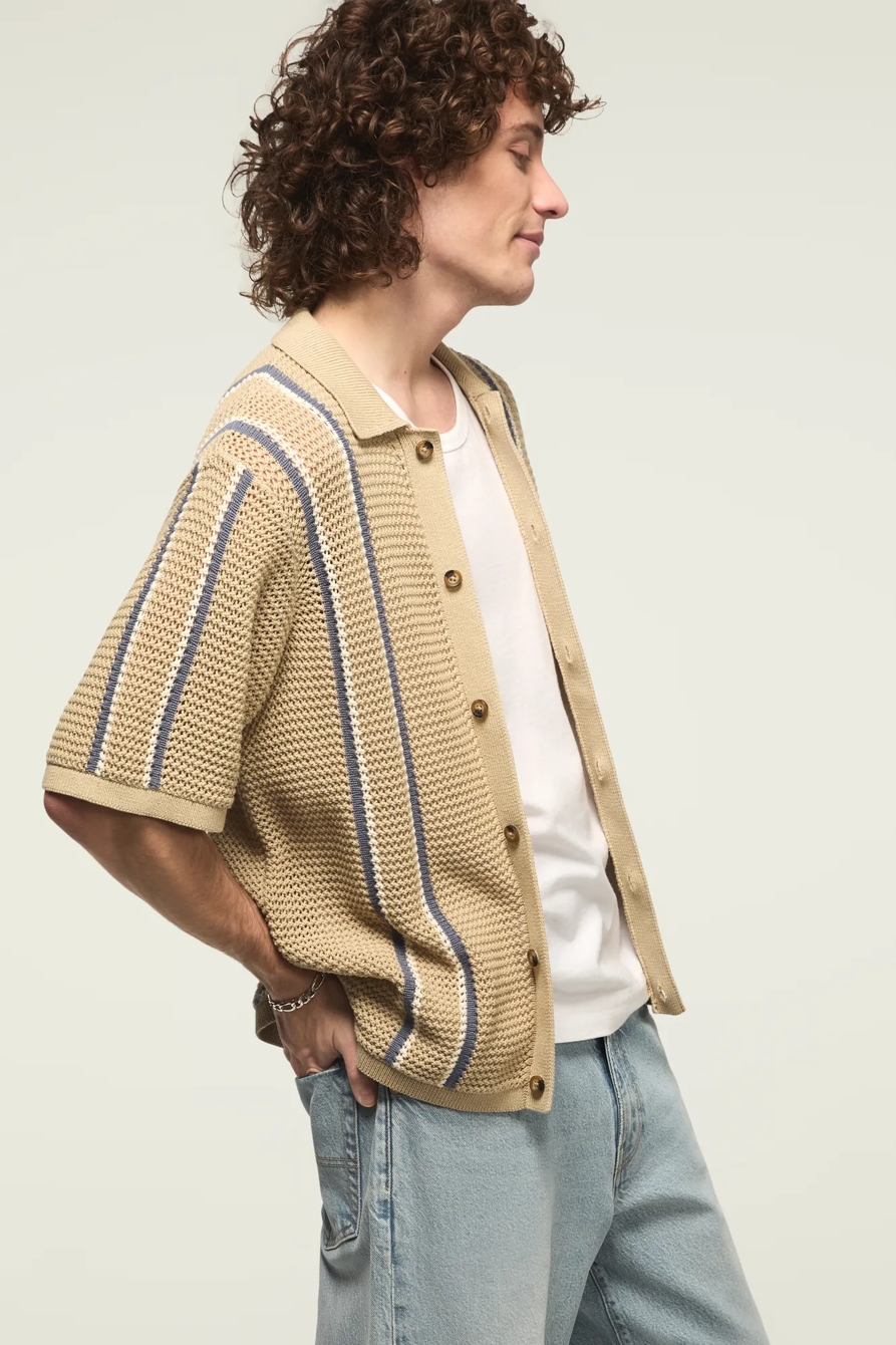 STRIPE BUTTON FRONT SWEATER — TIDAL FOAM — image 4