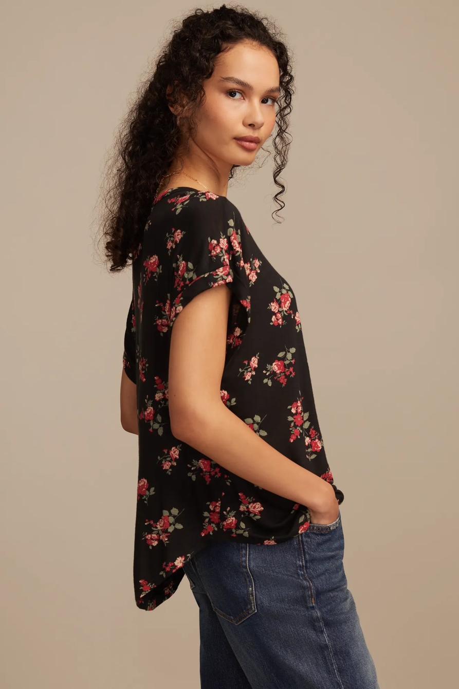 SHORT SLEEVE SANDWASH DOLMAN TEE — BLACK FLORAL — image 4