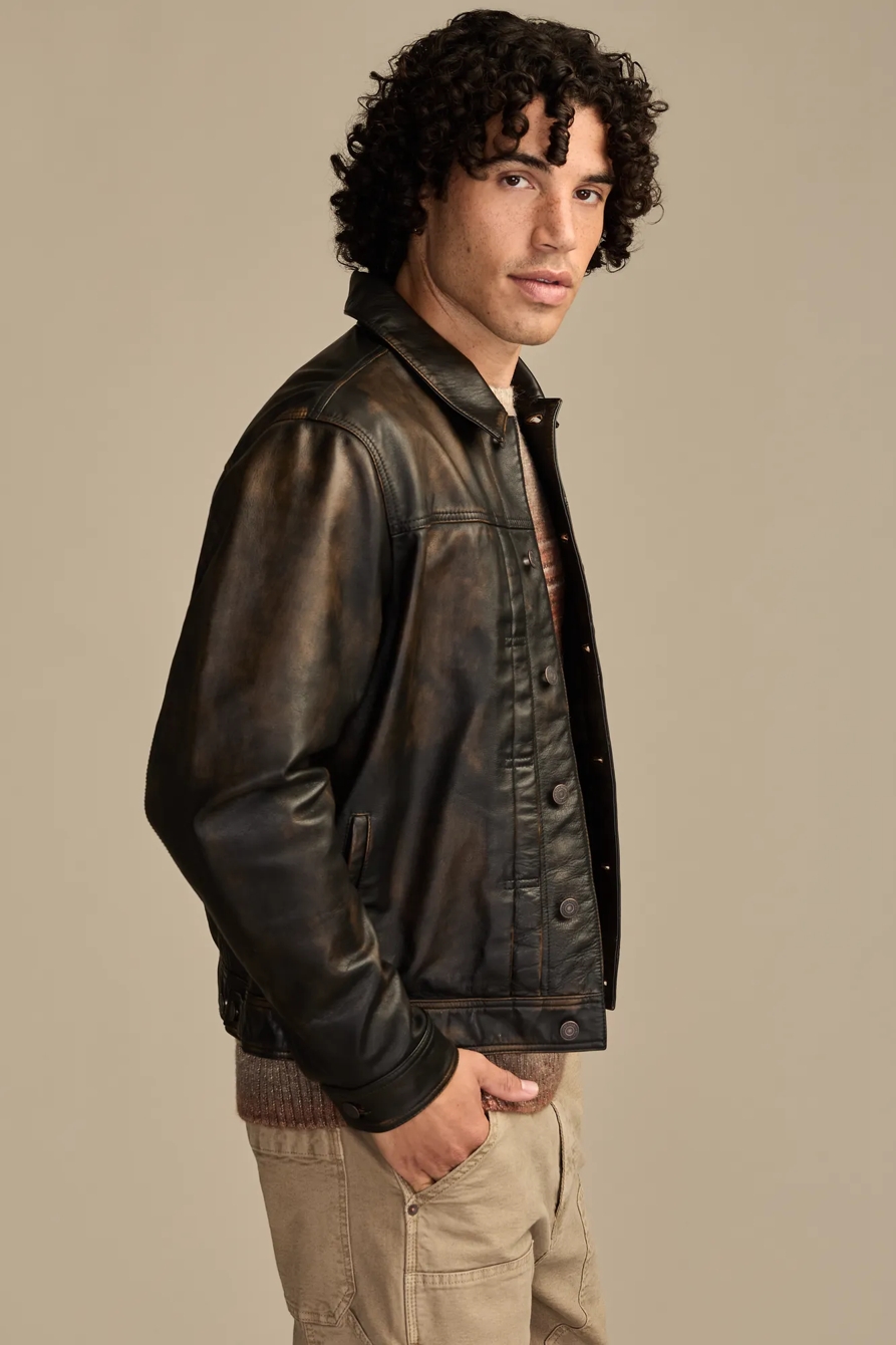 DISTRESSED LEATHER TRUCKER — WASHED BLACK — image 4