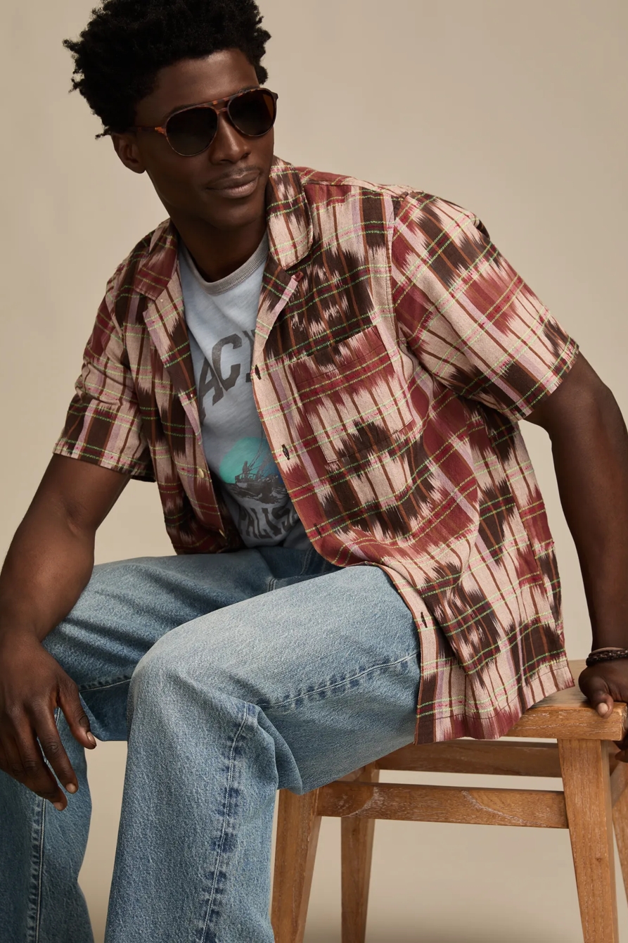 IKAT CAMP COLLAR SHORT SLEEVE SHIRT — BROWN MULTI — image 2