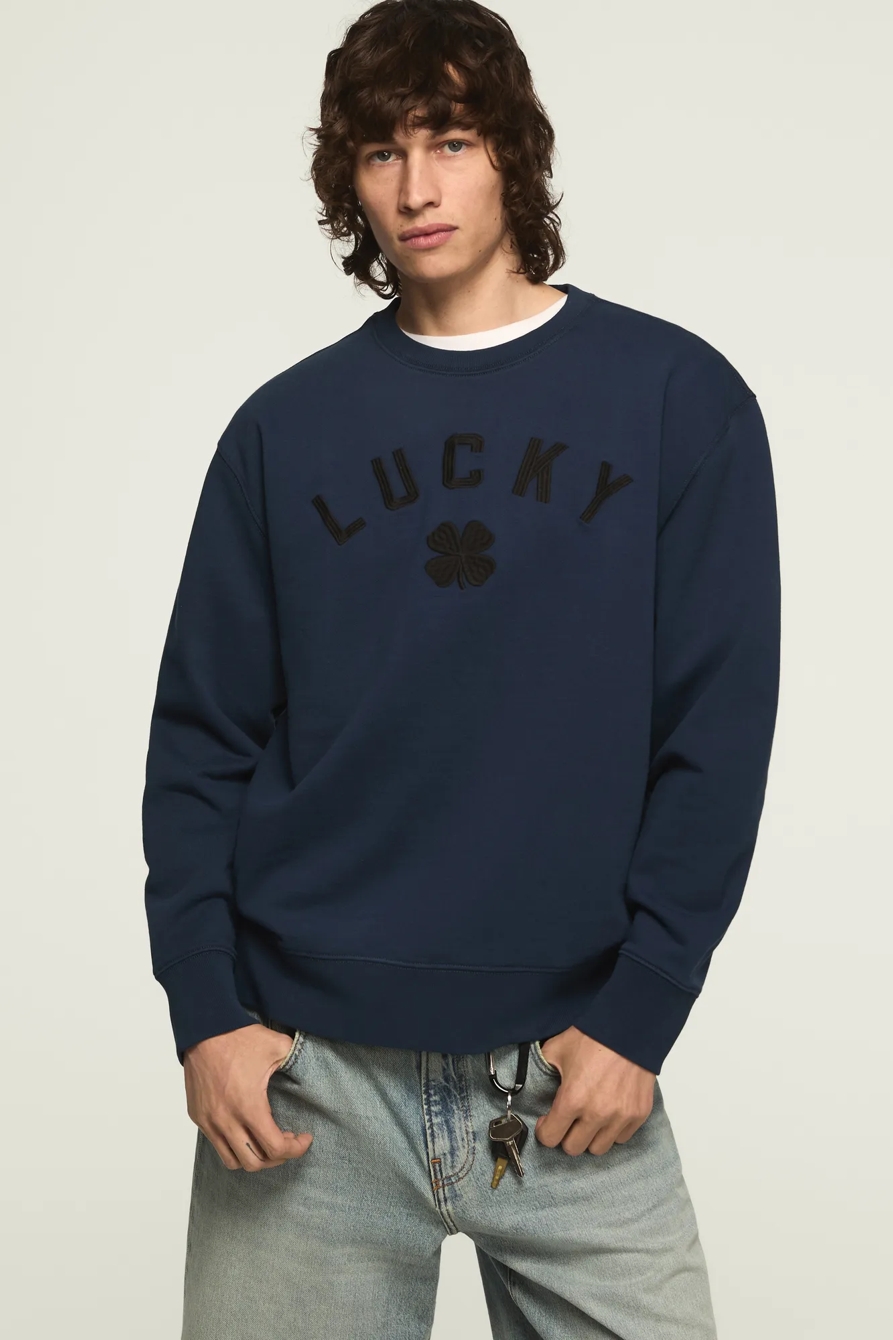 LUCKY CLOVER FLEECE CREWNECK SWEATSHIRT — INSIGNIA BLUE — image 5
