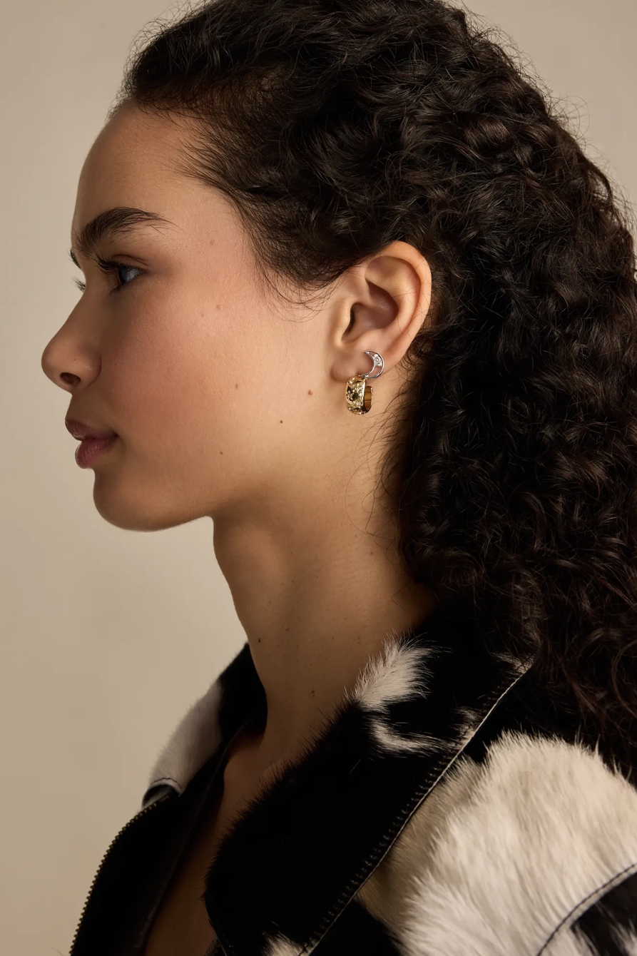 STAR AND MOON STUD AND HOOP EARRING SET — TWO TONE — image 2