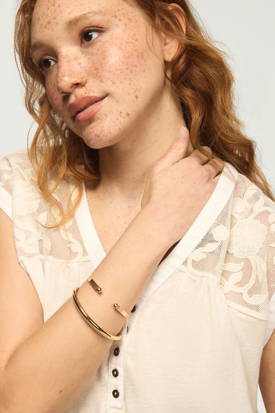 MESH EMBROIDERED YOKE TEE — WHISPER WHITE — image 2