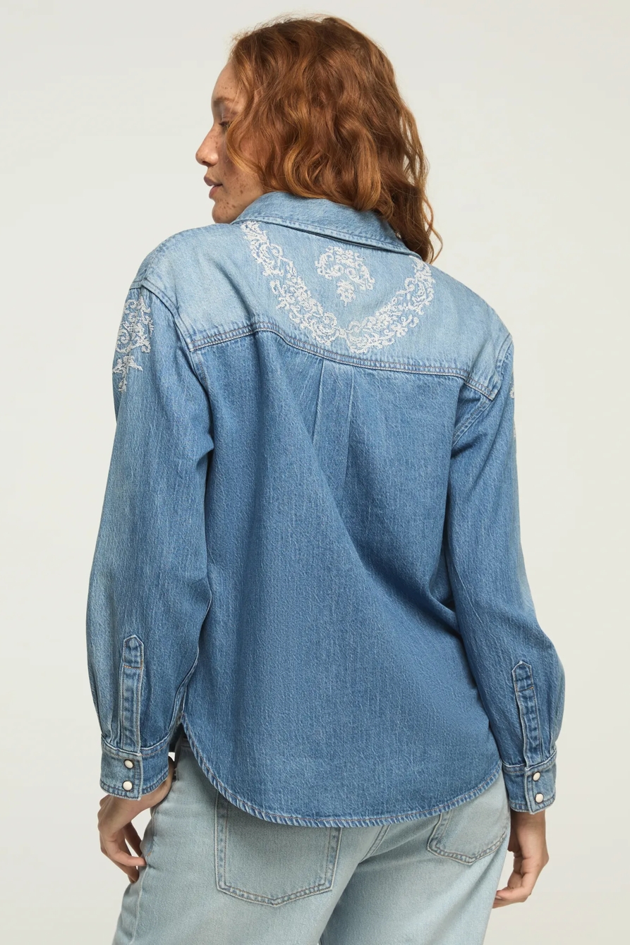 DENIM CROSS STITCH SHIRT — CROSS YOUR HEART WASH — image 3