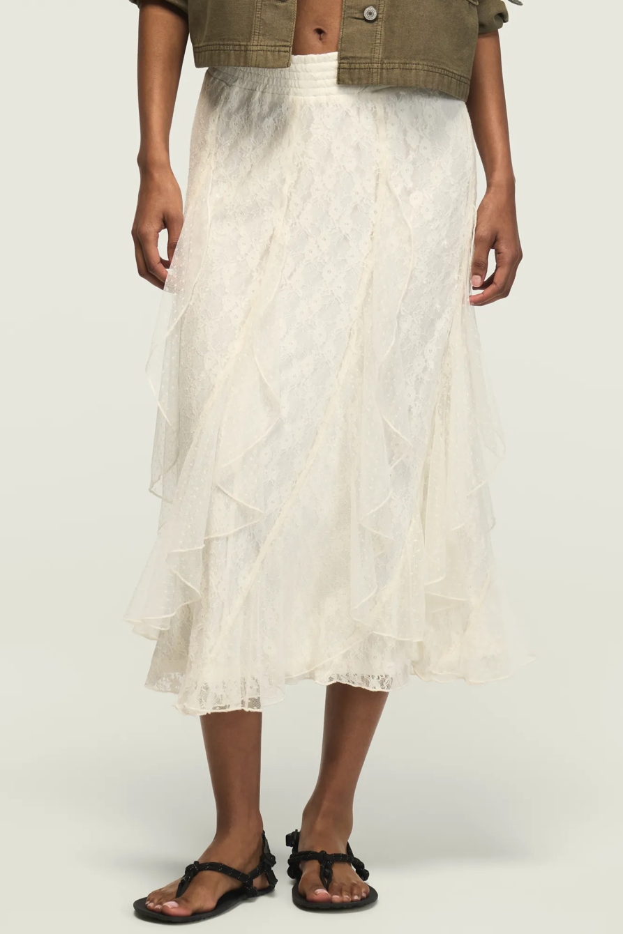 FESTIVAL LACE MIDI SKIRT — CREAM — image 2