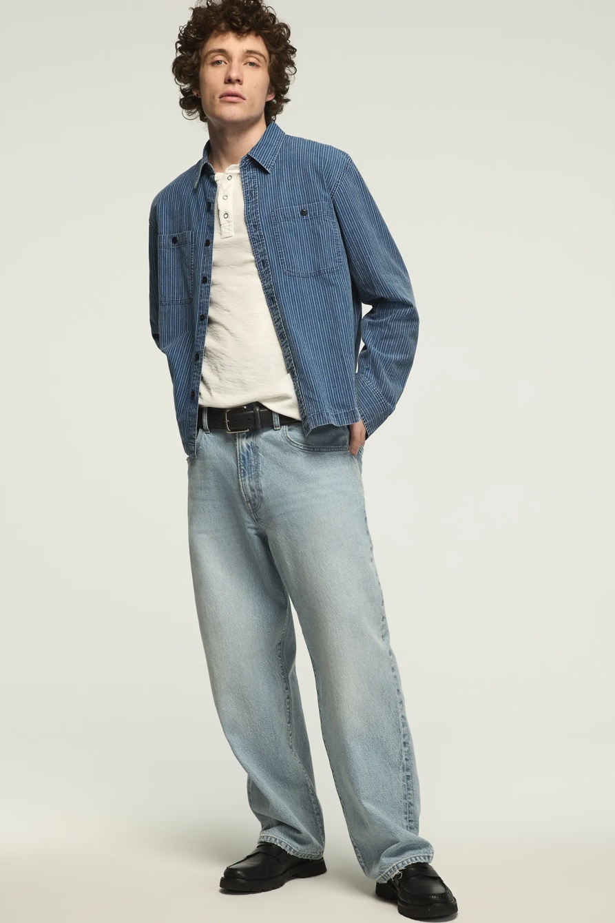 INDIGO NOVELTY LONG SLEEVE MASON SHIRT — INDIGO STRIPE — image 6