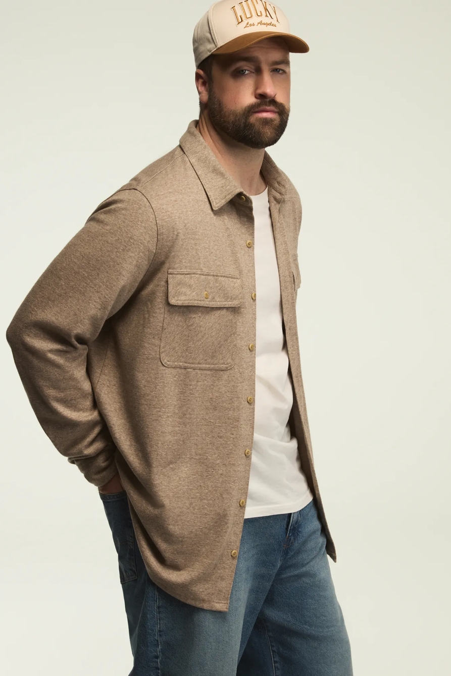 BIG AND TALL DOUBLE FACED SOFT PLAID KNIT SHIRT — TAUPE HEATHER — image 4