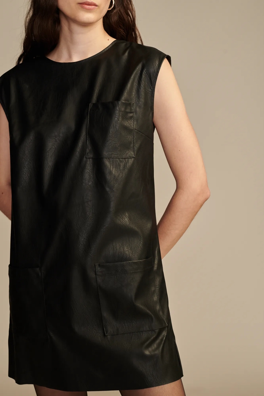 FAUX LEATHER DRESS — BLACK — image 4