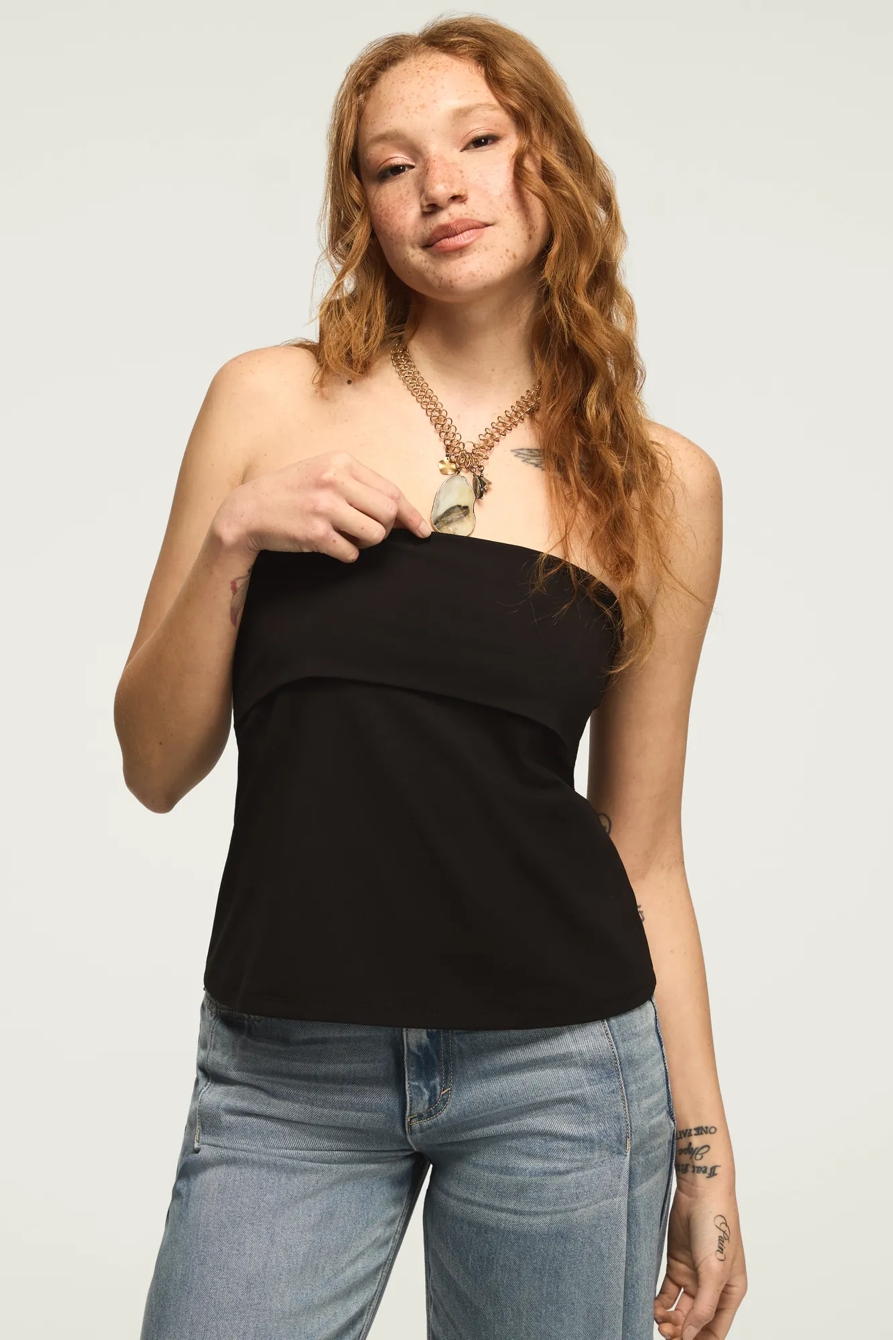FOLDOVER KNIT TUBE TOP — JET BLACK — image 1
