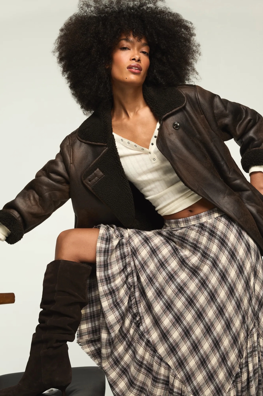 OVERSIZED FAUX SHEARLING COAT — BROWN — image 1