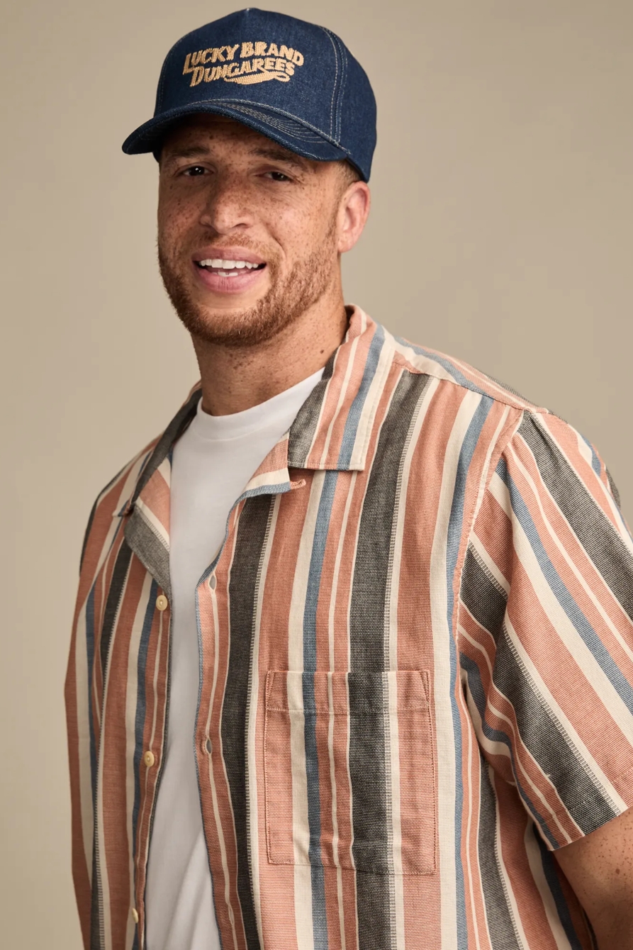 BIG & TALL STRIPED SHORT SLEEVE CAMP COLLAR SHIRT — MULTI STRIPE — image 4