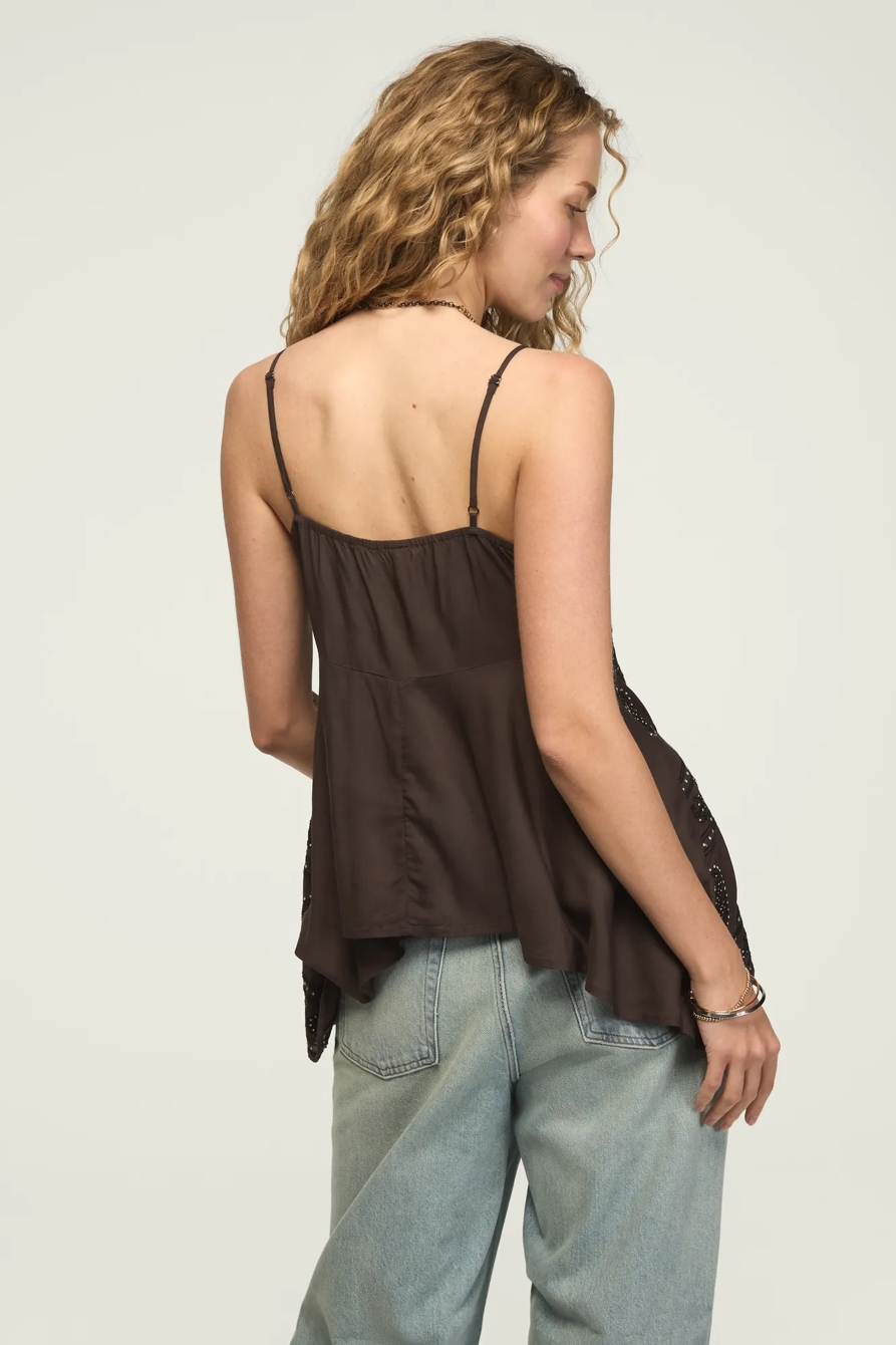 ALLOVER EMBROIDERED HANKY HEM TANK — RAVEN — image 3
