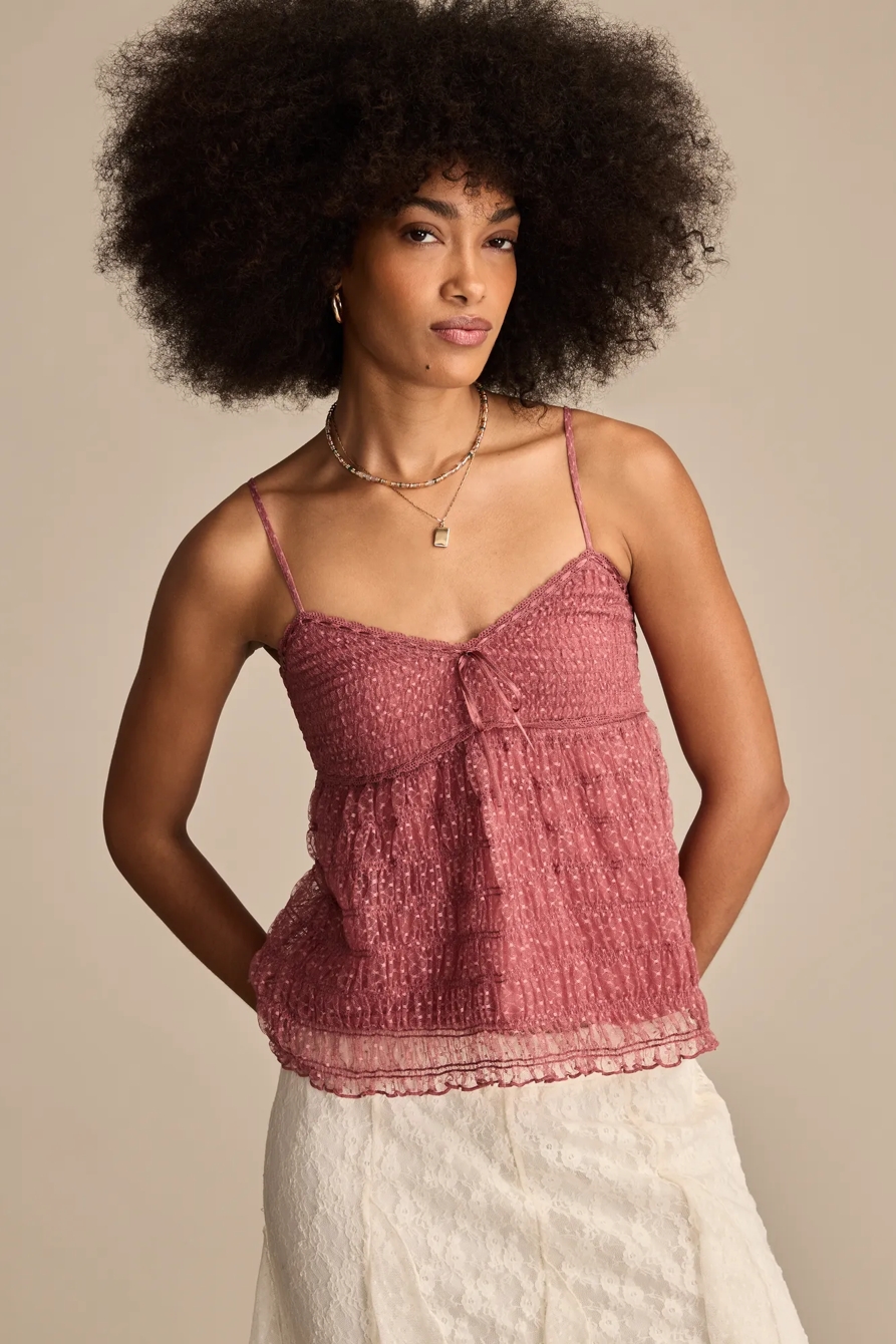 SMOCKED SHEER TANK — Mesa Rose — image 1