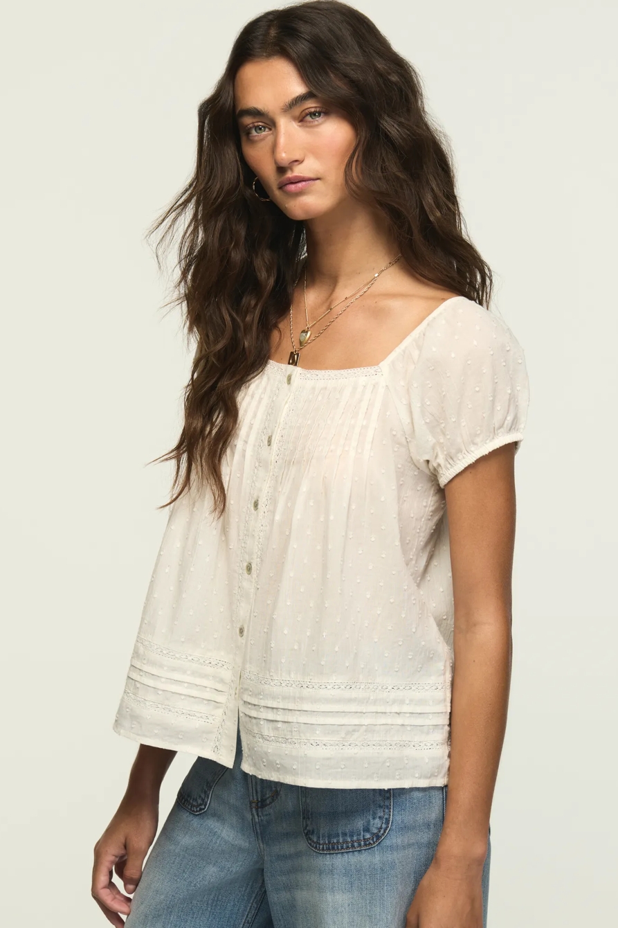 CAP SLEEVE LACE PEASANT TOP — BRIGHT WHITE — image 4