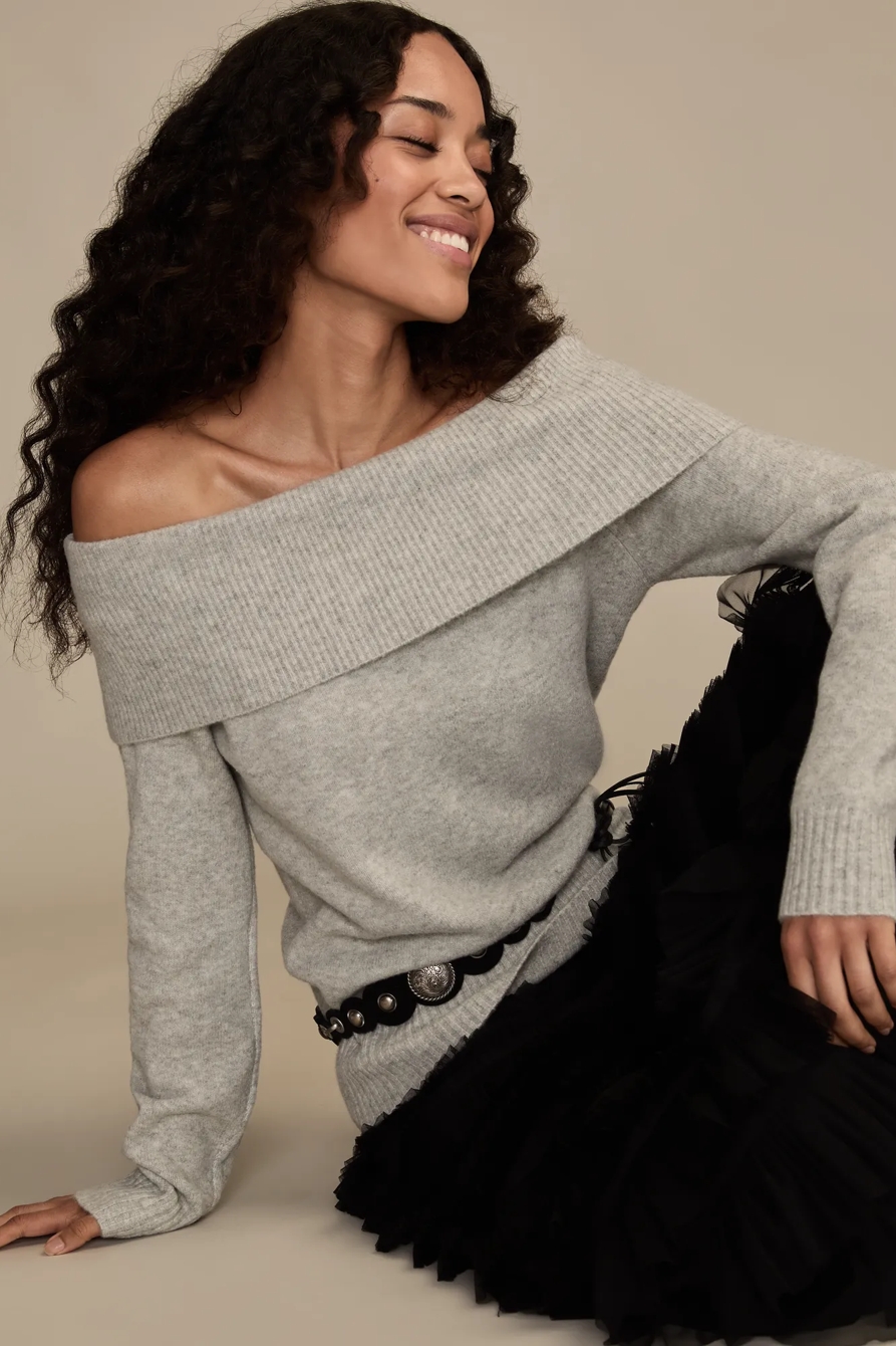 CLOUD SOFT OFF THE SHOULDER SWEATER — LIGHT HEATHER GREY — image 1