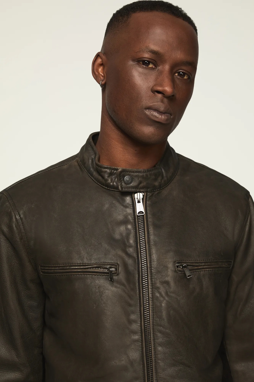 WASHED LEATHER BONNEVILLE JACKET — WASHED BLACK — image 2