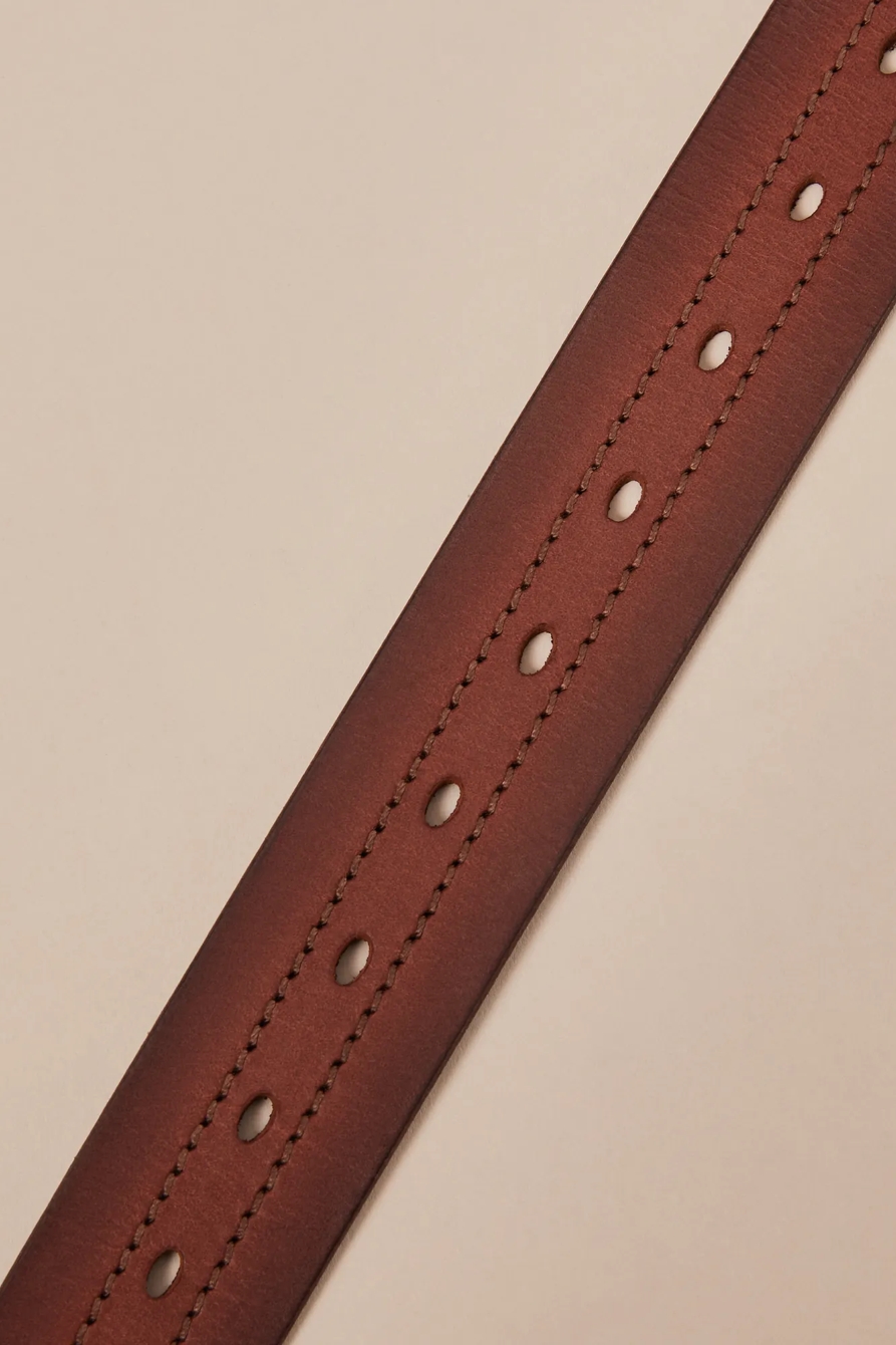 DOUBLE STITCH LEATHER BELT — BROWN — image 2
