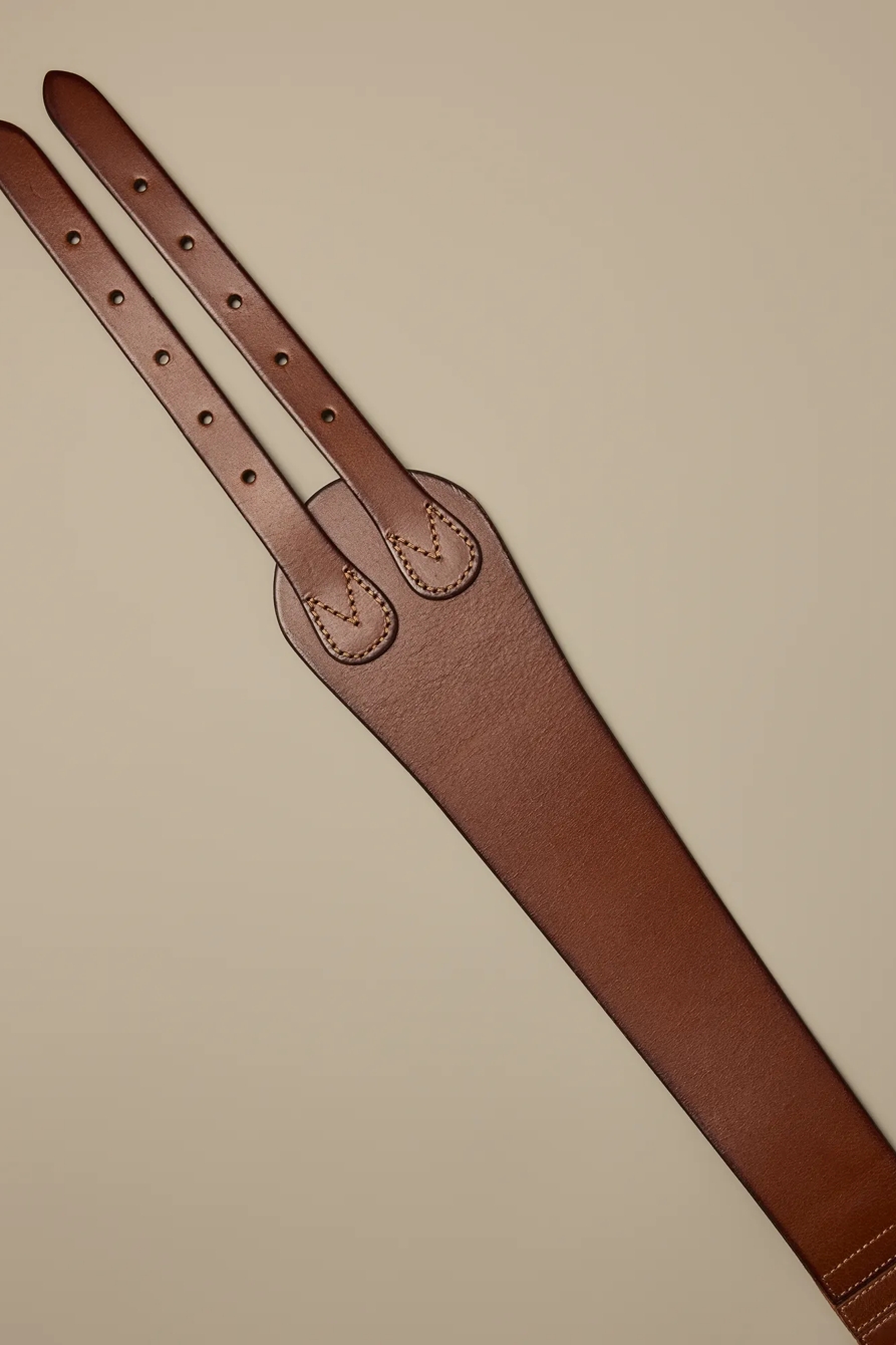 DOUBLE BUCKLE LEATHER STRETCH BELT — BROWN — image 2