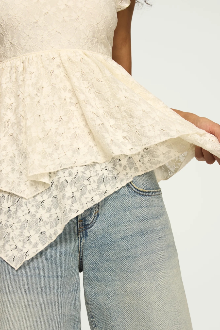 LACE FLUTTER SLEEVE TOP — TOFU — image 2