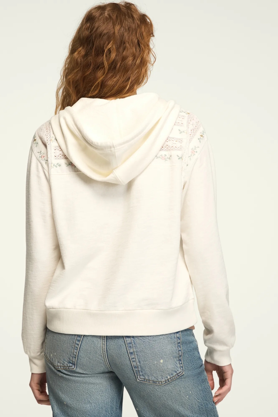 EMBROIDERED TRIM MIX HOODIE — GARDENIA — image 3