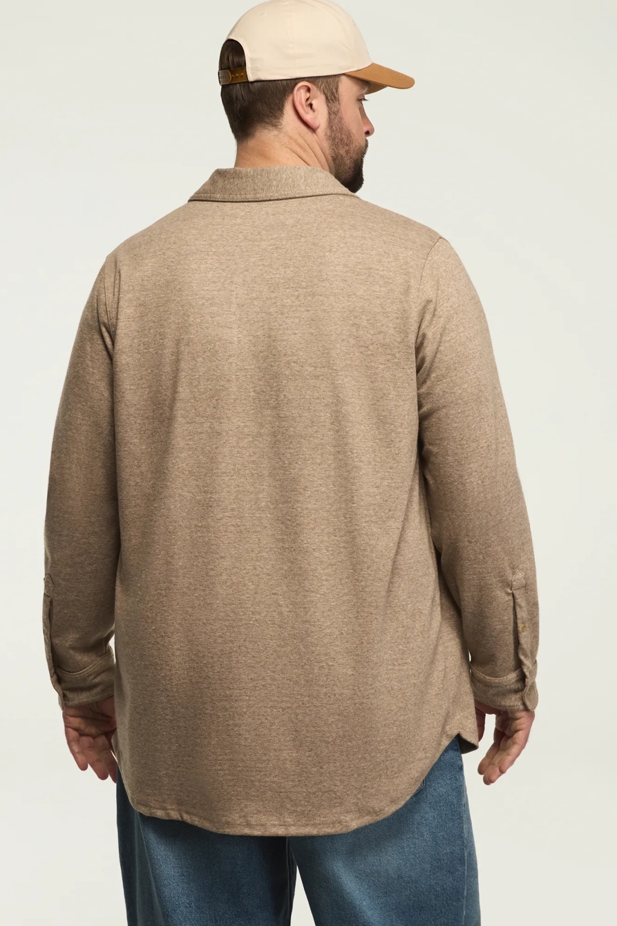 BIG AND TALL DOUBLE FACED SOFT PLAID KNIT SHIRT — TAUPE HEATHER — image 3