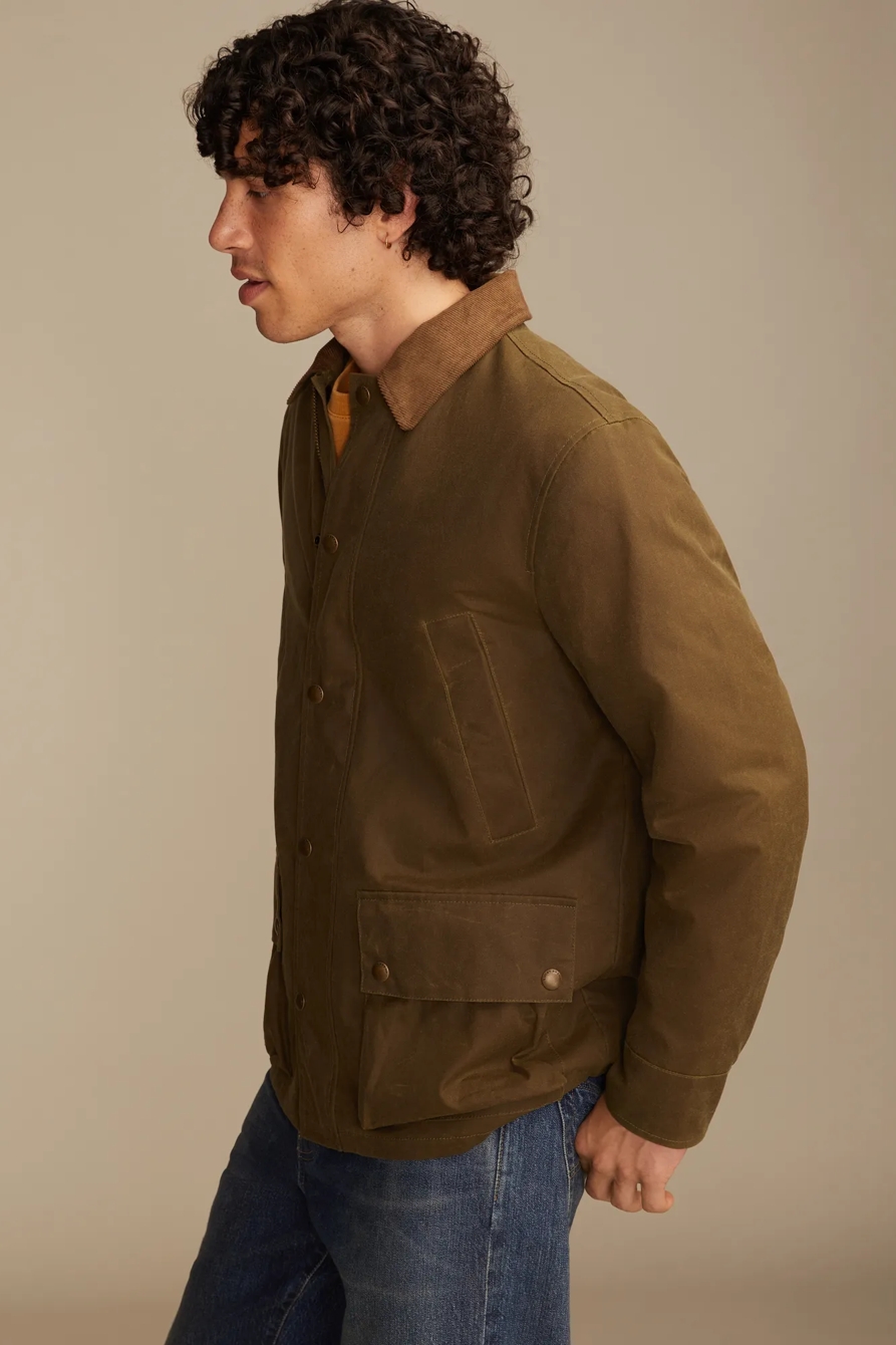 CORDUROY COLLAR WAXED BARN JACKET — DARK OLIVE — image 6