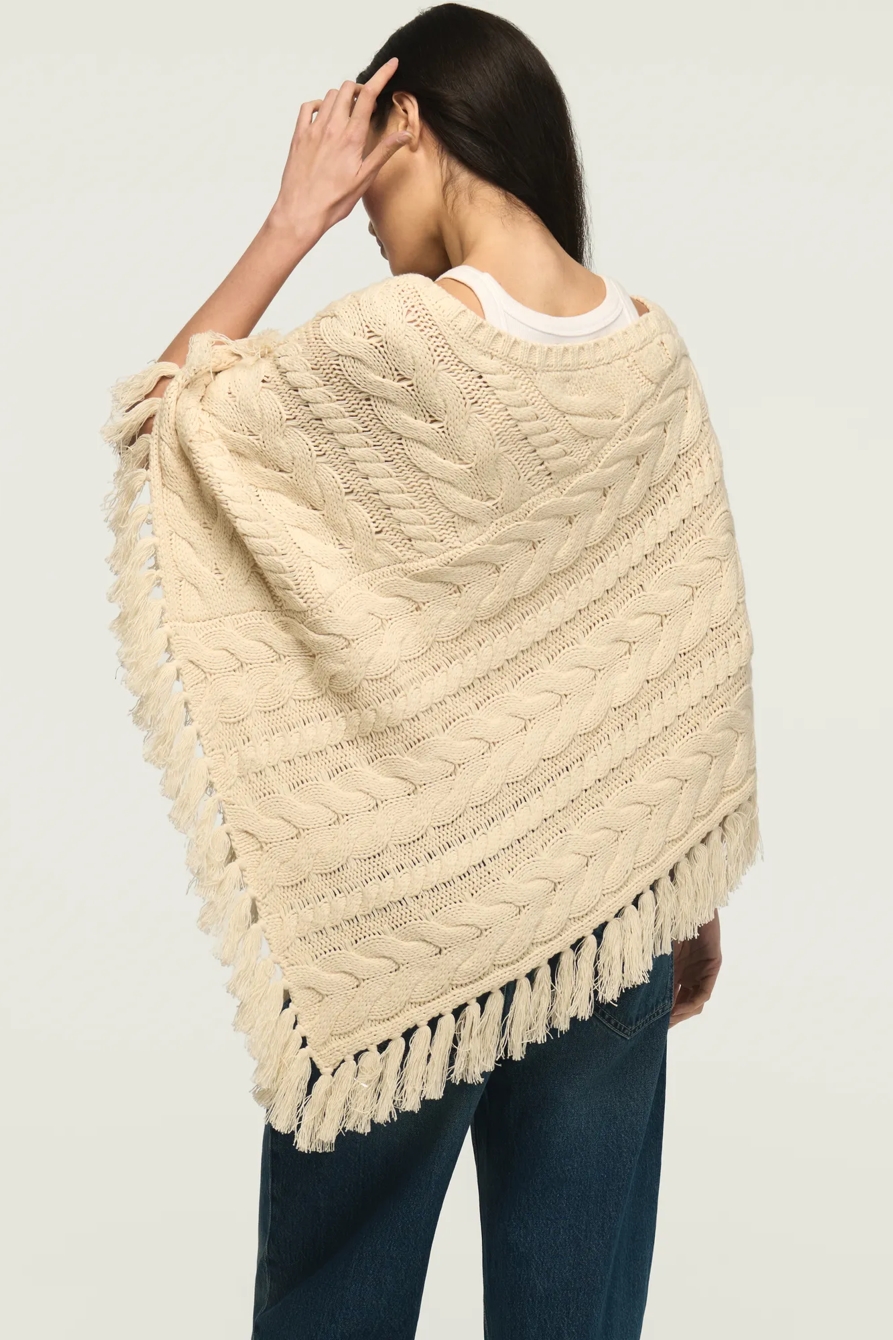 CABLE PONCHO SWEATER — WHITECAP GRAY — image 3