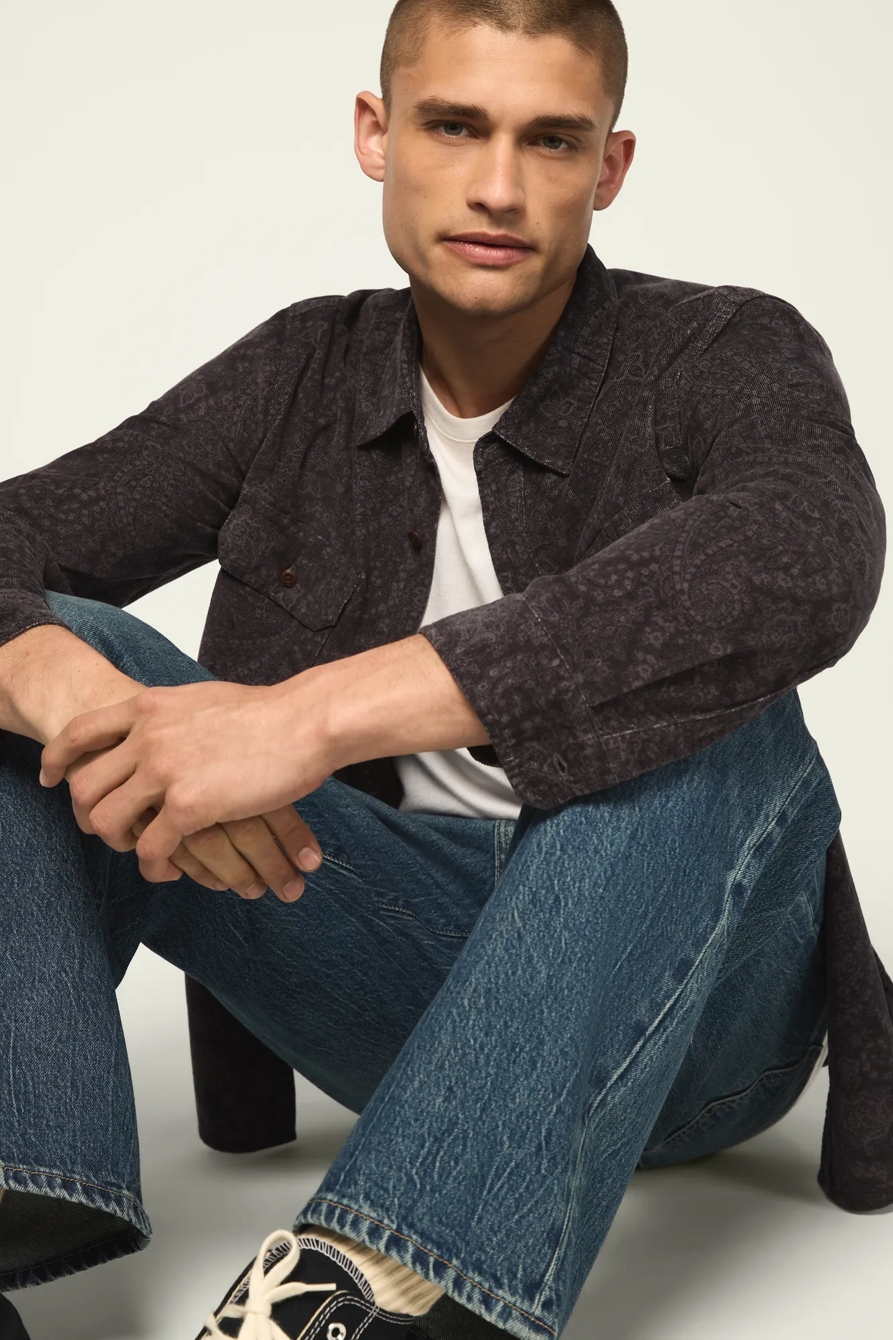 PRINT CORDUROY LONG SLEEVE WORKSHIRT — BLACK PRINT — image 5