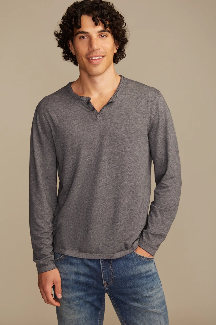 VENICE BURNOUT LONG SLEEVE NOTCH NECK TEE — JET BLACK — image 1