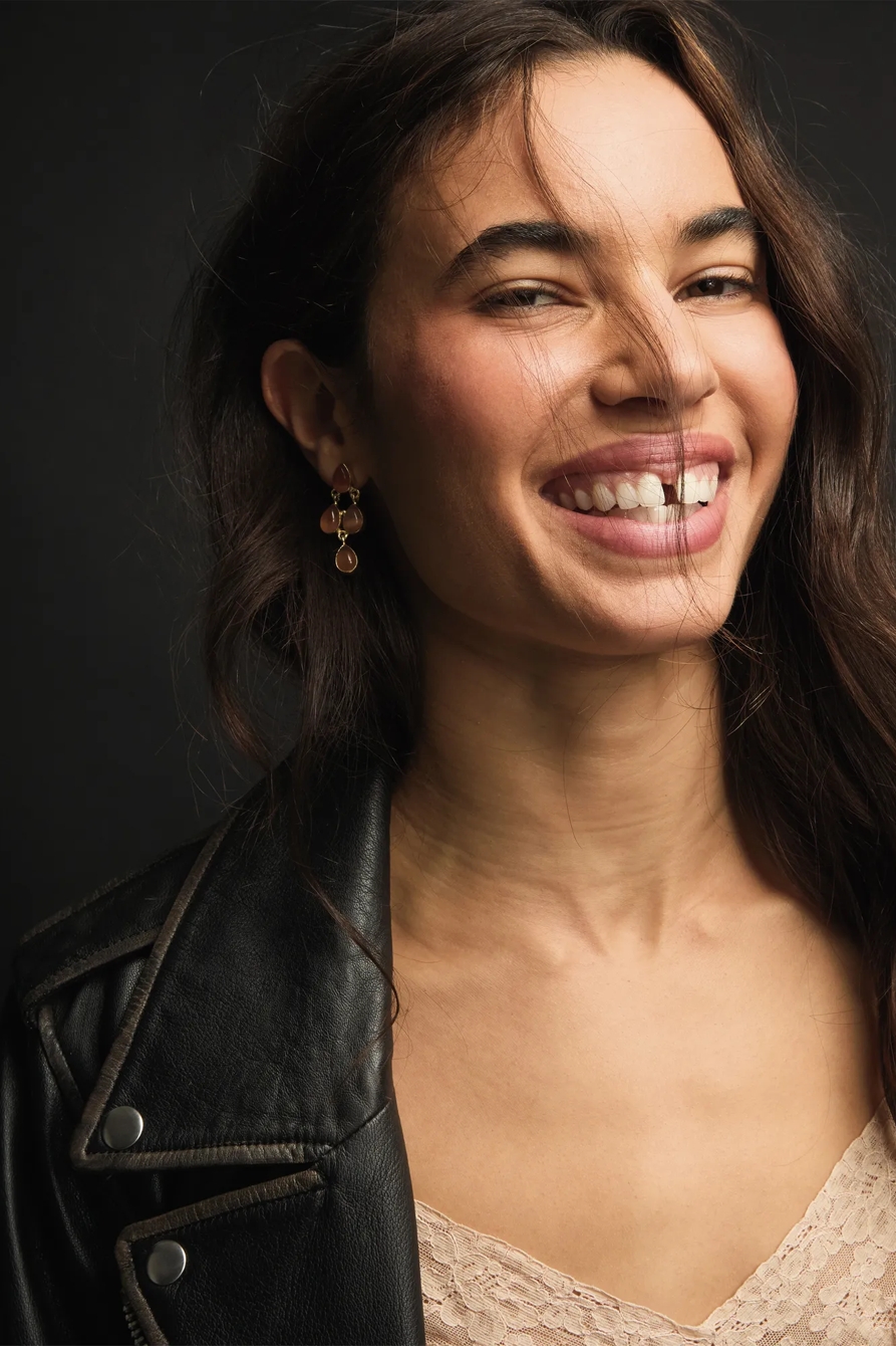 ROSE DIAMOND DROP EARRINGS — GOLD — image 1