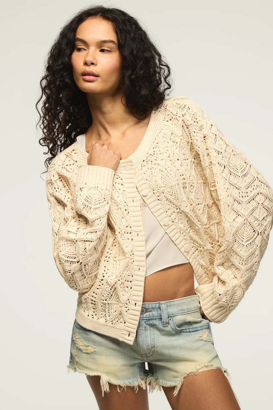 Open Stitch Cardigan Sweater — WHITECAP GRAY — image 1
