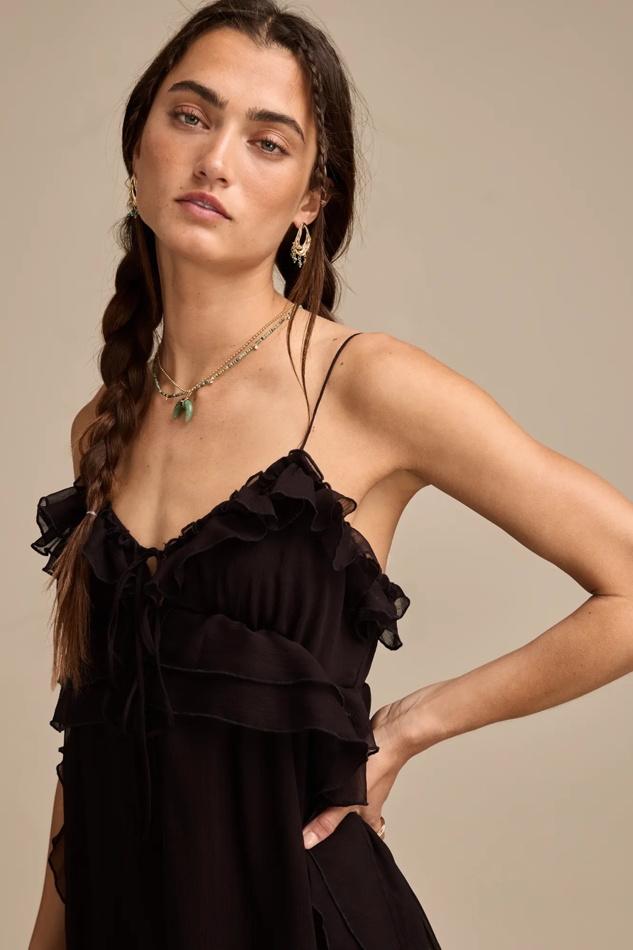 RUFFLE MINI DRESS — JET BLACK — image 3