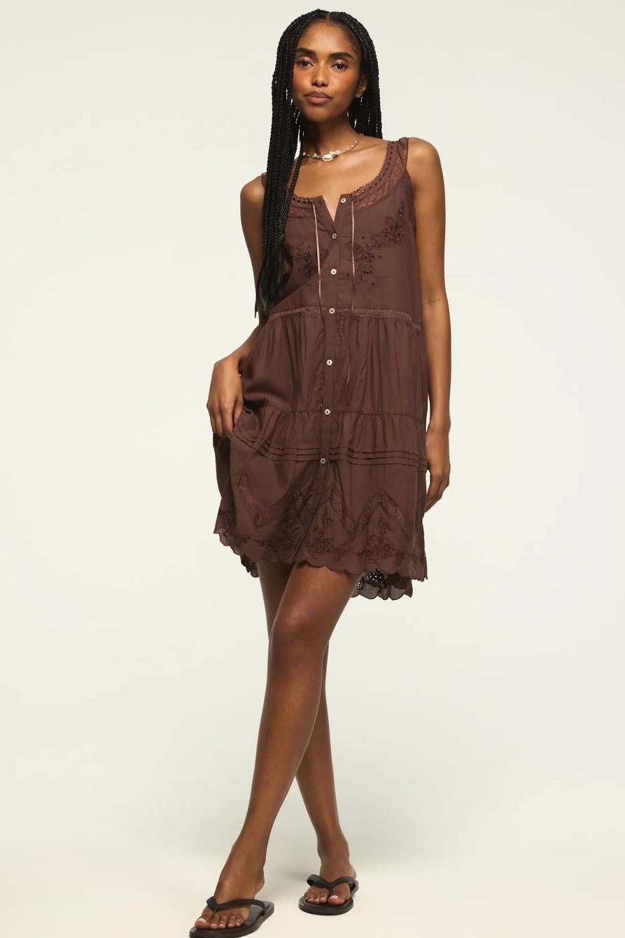 EMBROIDERED DROP WAIST MINI — FRENCH ROAST — image 2