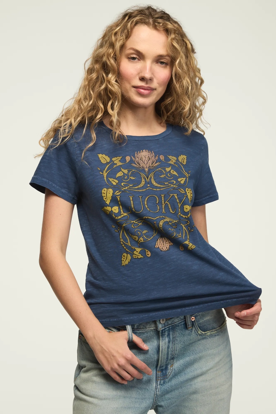 LUCKY EMBELLISHED FRAME CLASSIC CREW — DARK DENIM — image 2