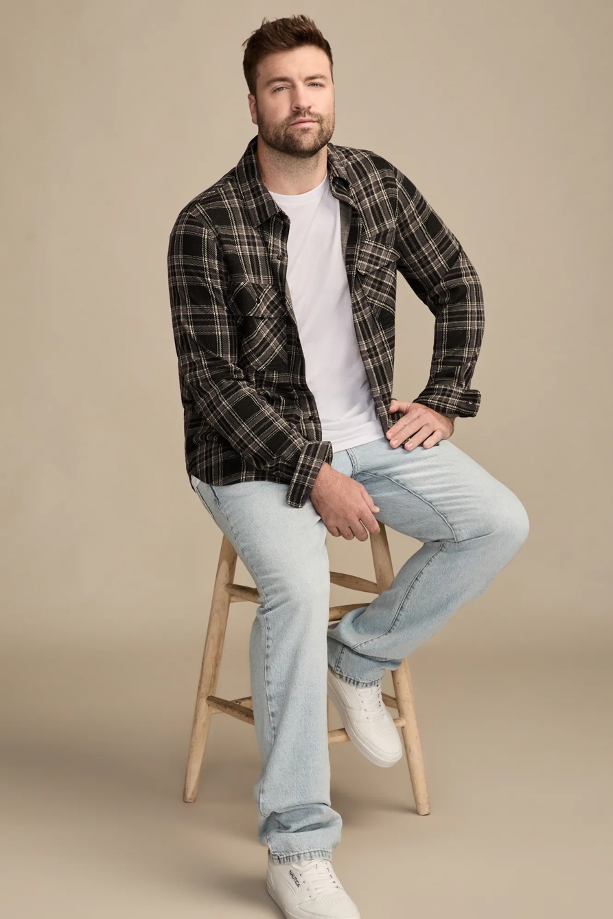 BIG & TALL BRUSHED KNIT SHIRTING — CAVIAR MULTI — image 5