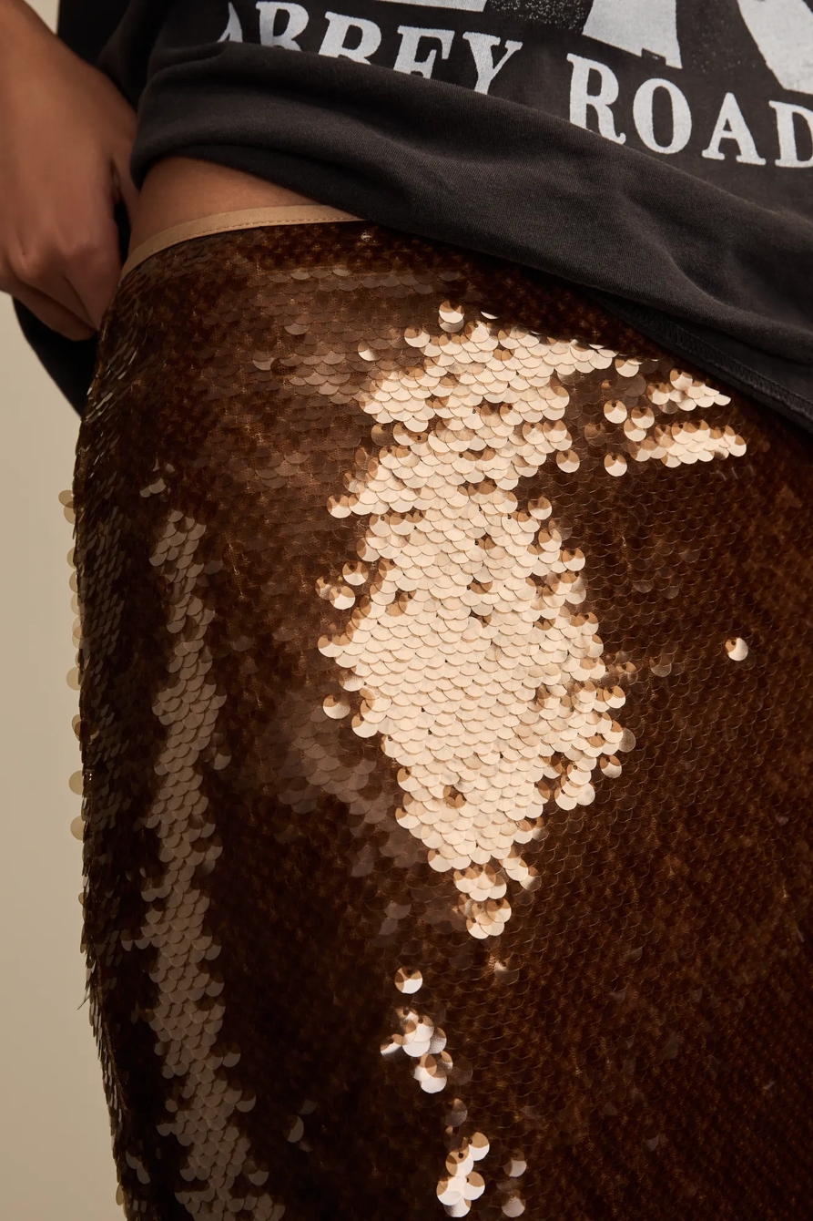 SEQUIN MIDI SKIRT — BROWN — image 5