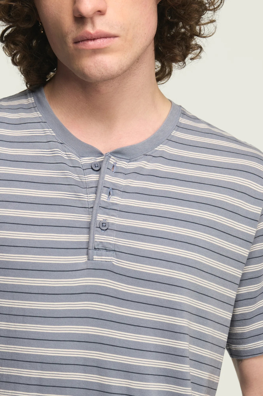 STRIPE SUPIMA SHORT SLEEVE HENLEY — BLUE MULTI — image 2
