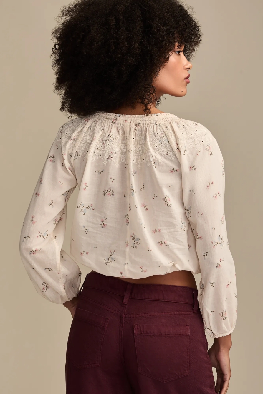 EMBROIDERED SMOCKED PEASANT TOP — CREAM MULTI — image 3
