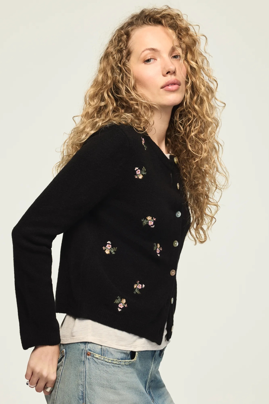 FLORAL EMBROIDERED CARDIGAN — CAVIAR — image 4
