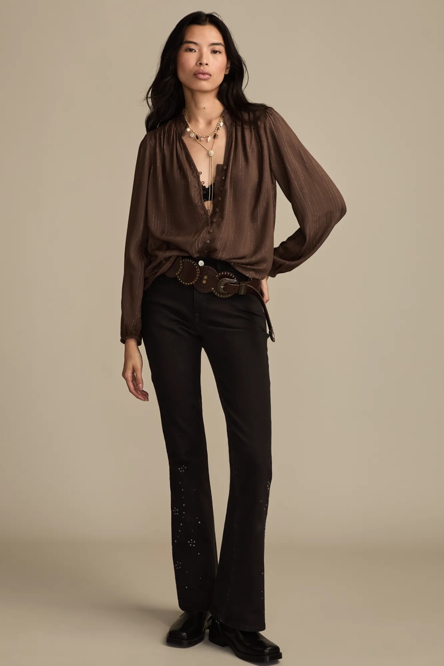 SHINE BUTTON FRONT BLOUSE — Chocolate Brown — image 5