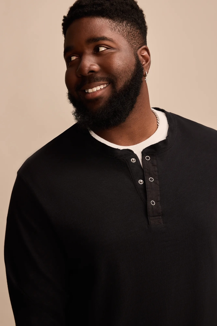 BIG & TALL WEEKEND SLUB JERSEY LONG SLEEVE HENLEY — JET BLACK — image 2