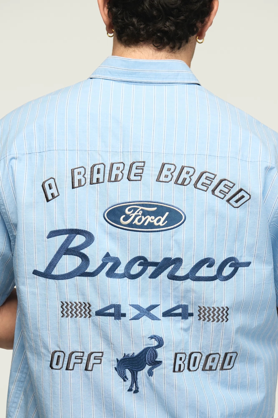 FORD BRONCO SHORT SLEEVE BUTTON DOWN SHIRT — BLUE MULTI STRIPE — image 3