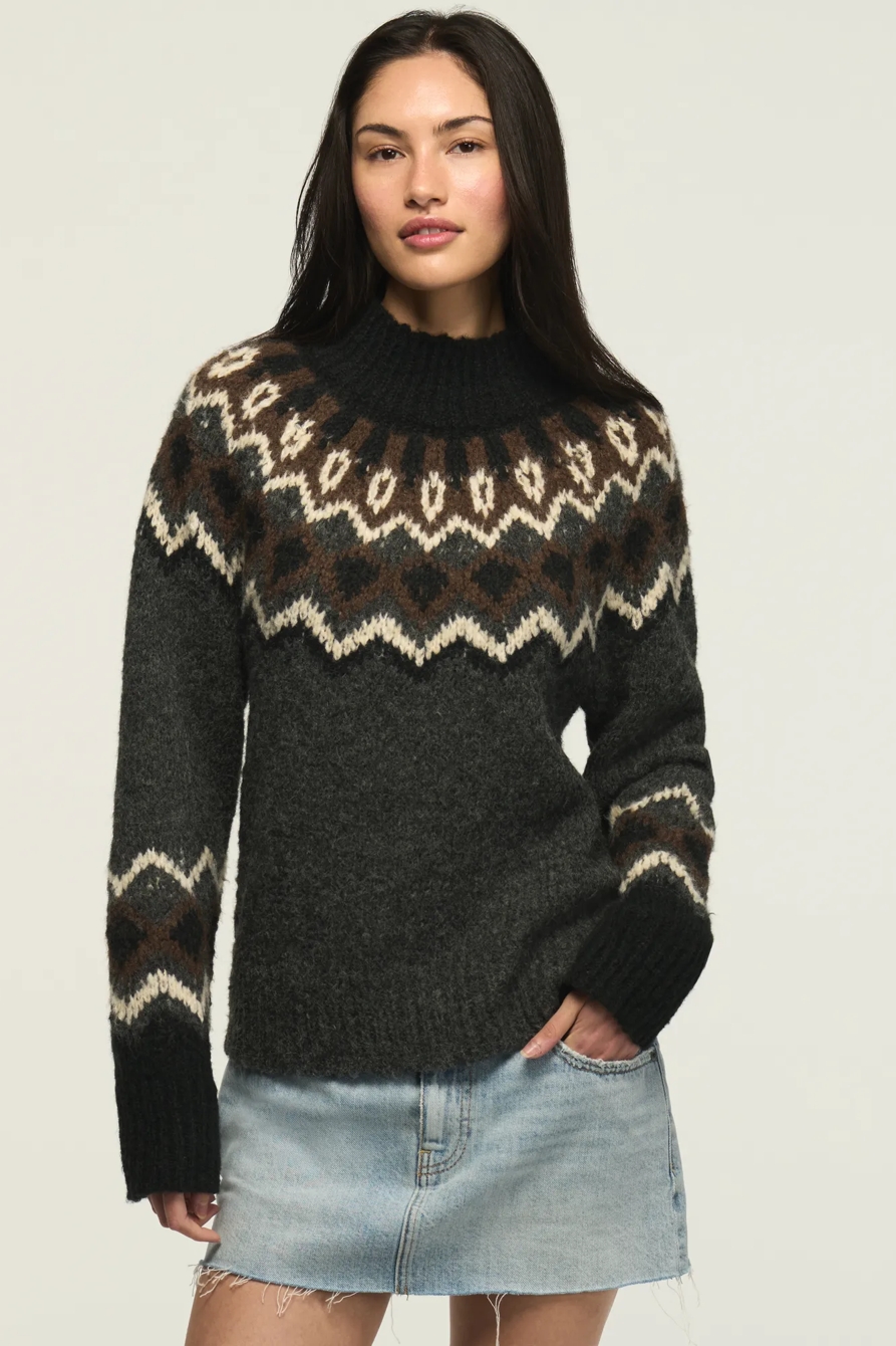 Fair Isle Mock Neck Sweater — CHARCOAL HEATHER GREY — image 1