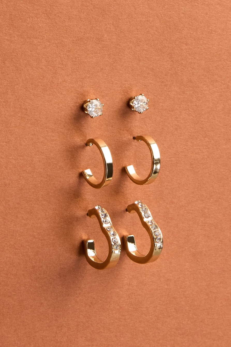 HEART HOOP AND STUD EARRING SET — GOLD — image 1