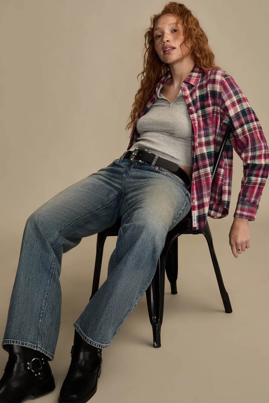 CLYDE PLAID BOYFRIEND BUTTON DOWN SHIRT — PINK MULTI PLAID — image 6